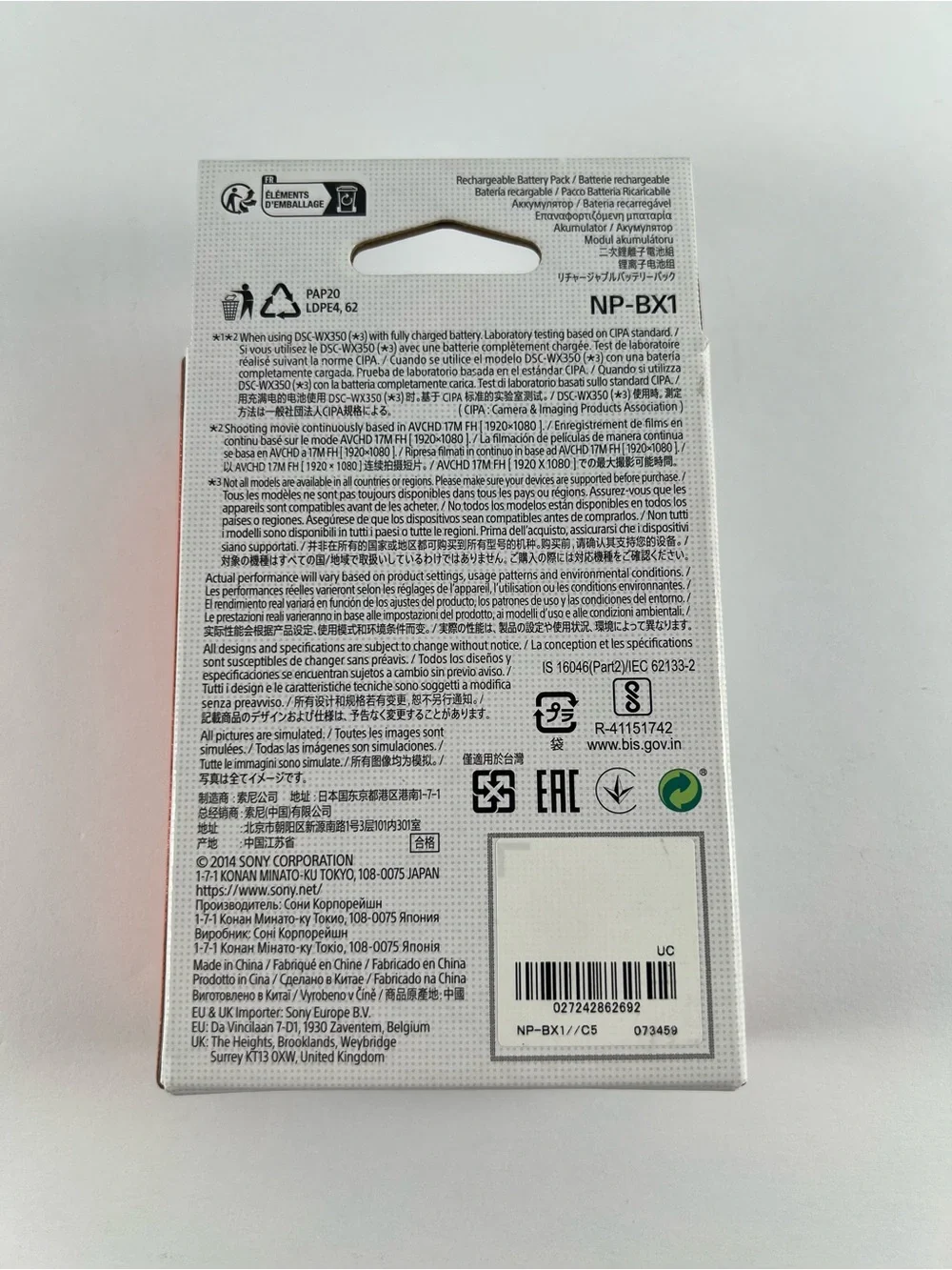 Sony NP-BX1/M8 3.6V 1240mAh Rechargeable Lithium-Ion Battery